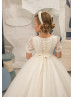 Short Sleeves Ivory Glitter Lace Tulle Flower Girl Dress